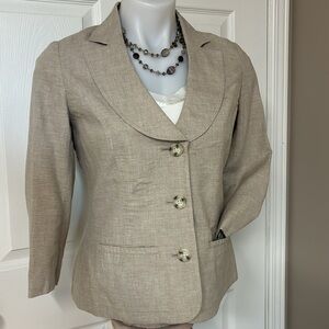 3/$40 Cleo Beige & Cream Linen / Rayon Blend Blazer;  Size 4 Petite; Vintage